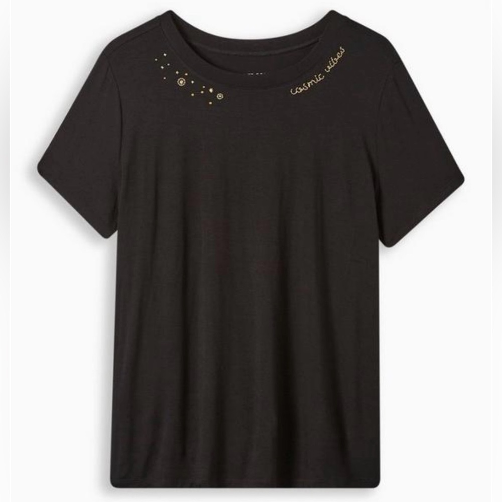 NWT Torrid Cosmic Perfect Super Soft Crew Neck Embroidery & Stud Detail Tee 00